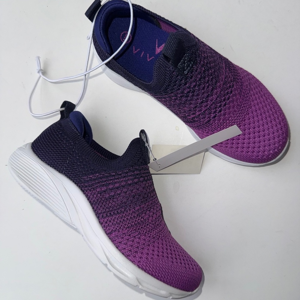 VIVELY New $28 Youth Girls 12 Purple Gradient Slip On Sneakers Shoes Box#81